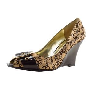 BCBGeneration Size 7 B Brown Open Toe‎ wedge Synthetic Women